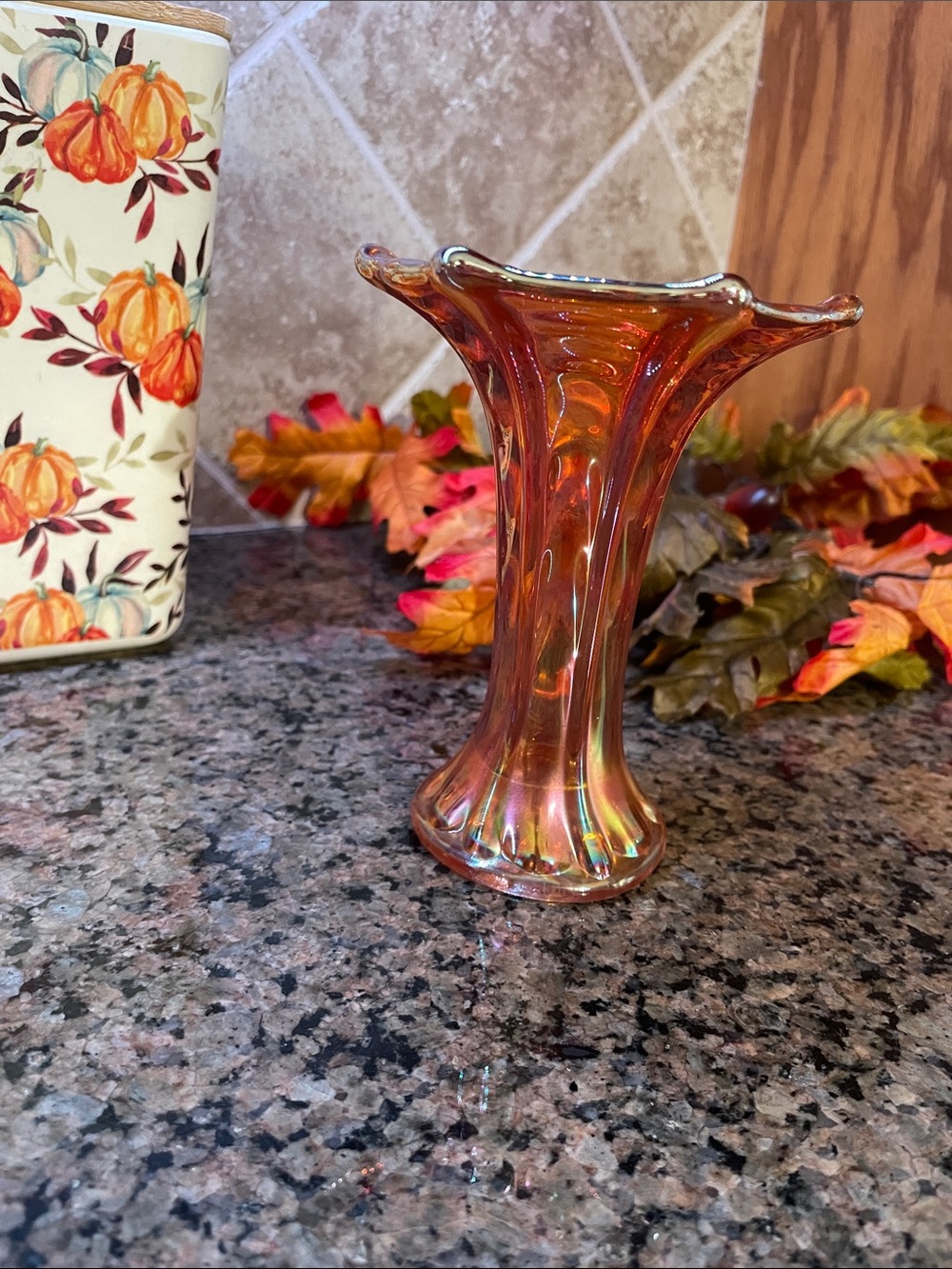 Iridescent Amber Art Glass Vase - Home Accents